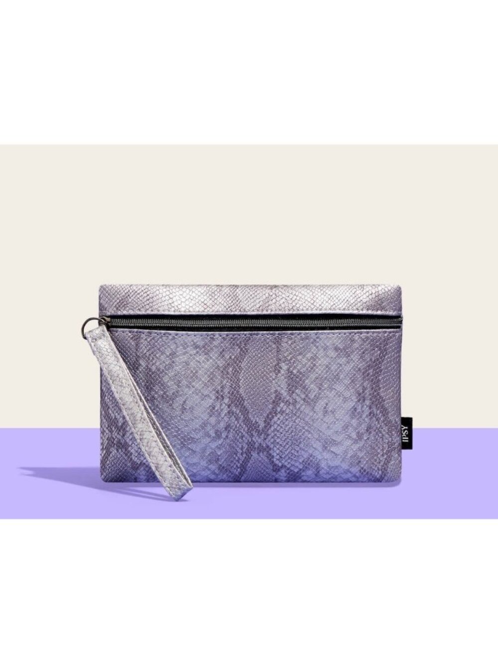 Metallic Pewter Snake Print Makeup Bag Travel Clutch Wallet Pencil Case Wristlet